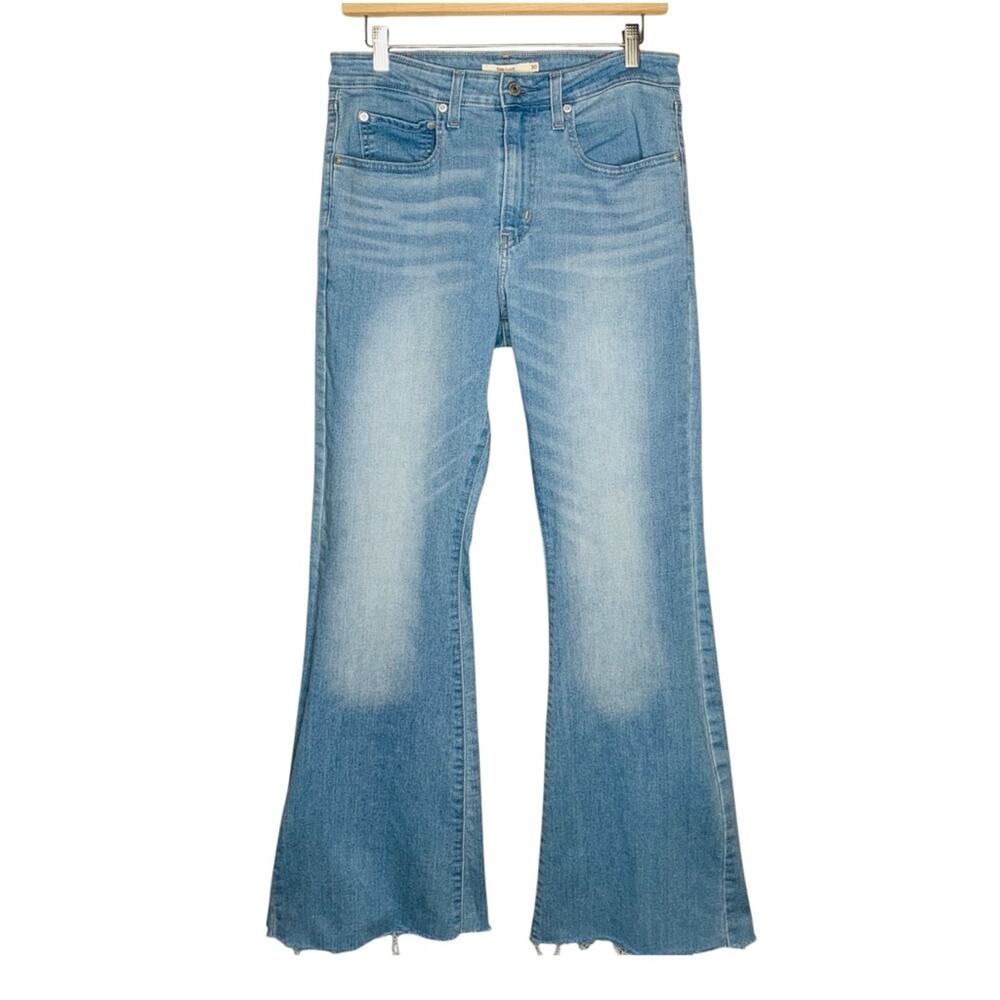 Levi's 726 Flare Jeans Size 30 Light Wash Frayed Raw Hem High Rise Denim Retro